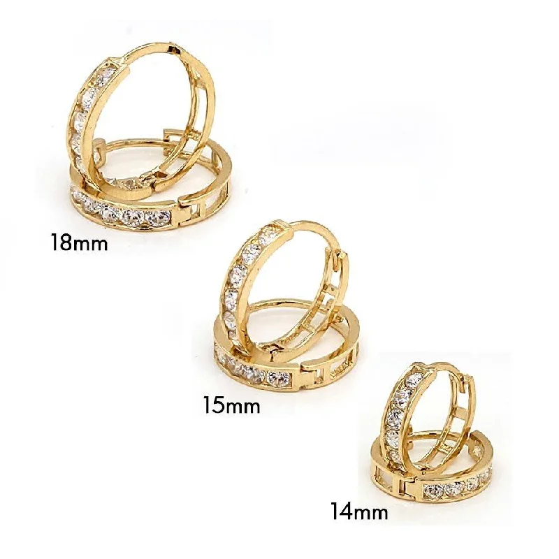 silver dangle earrings for women -14E00100B. - 14 Karat Yellow Gold CZ Hoop Earring