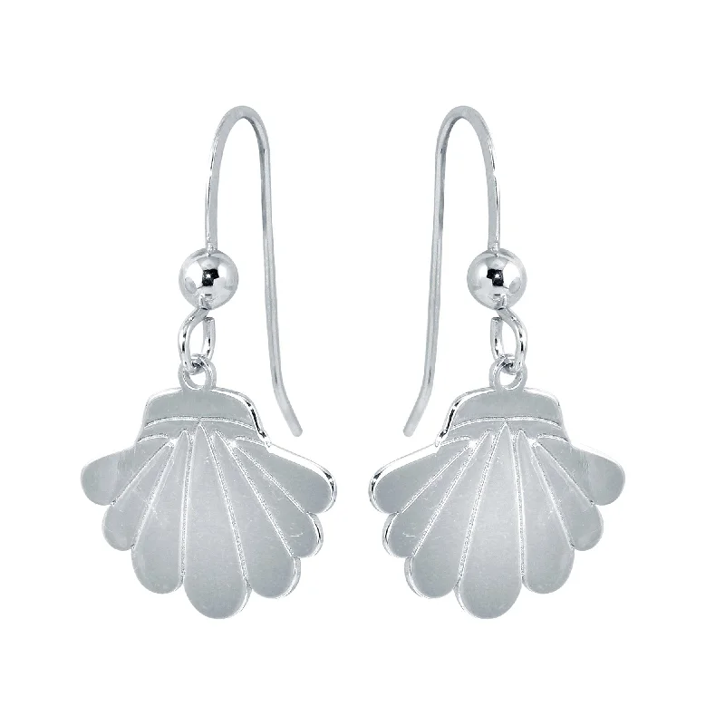 wedding earrings for women -Rhodium Plated 925 Sterling Silver Dangling Shell Earrings - SOE00037