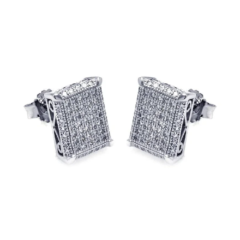 elegant hoop earrings for women -Silver 925 Rhodium Plated Micro Pave Clear Square CZ Stud Earrings - ACE00048