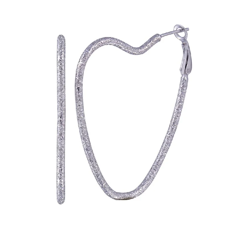 elegant dangle earrings for women -Clearance-Silver 925 Rhodium Plated Wavy Heart CZ Hoop Earrings - STE00226