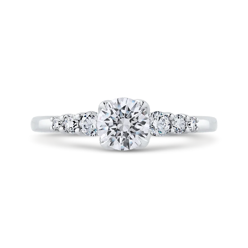 engagement rings for non-traditional brides -14K White Gold Round Cut Diamond Floral Engagement Ring