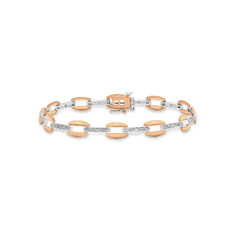 9K 2-Colour Gold 0.25ct Diamond Square Link Bracelet /7.5"