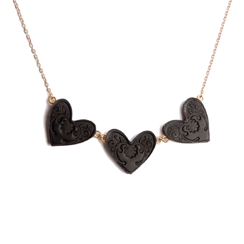 unique necklaces for women -TRIPLE SWEET BLACK HEART . necklace