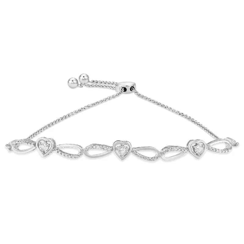 .925 Sterling Silver Diamond Accent Heart and Infinity 4”-10” Adjustable Bolo Bracelet