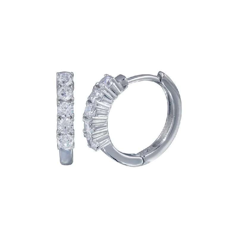 artistic earrings for women -Silver 925 Rhodium Plated CZ huggie hoop Earrings - STE00279