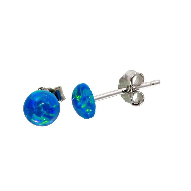 women’s earrings -Rhodium Plated 925 Sterling Silver Round Blue CZ Stud Earrings - STE01124BLU