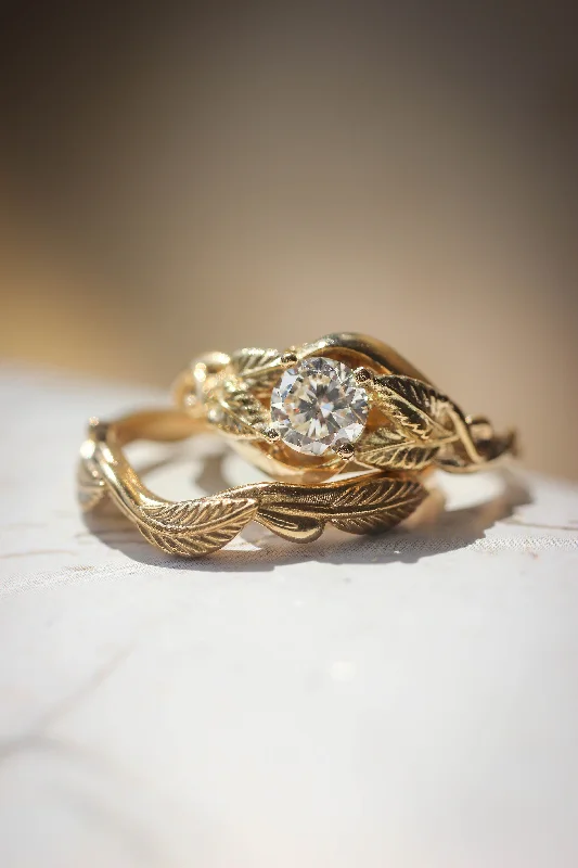 women’s engagement ring sets -Bridal ring set, lab grown or natural diamonds ring with twig band / Azalea