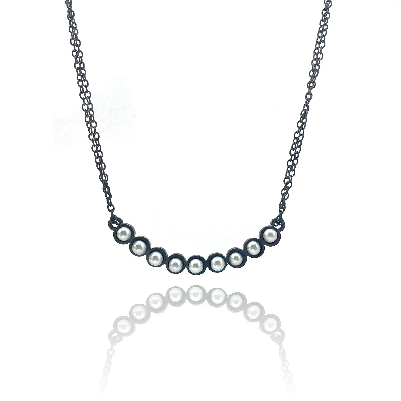 handcrafted necklaces for women -Oxidized Pearl Necklace