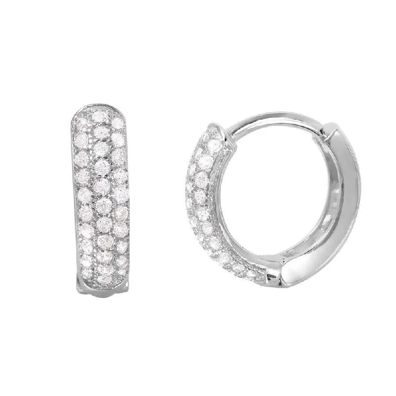 women’s luxury diamond earrings -Silver 925 Rhodium Plated CZ huggie hoop Earrings - GME00027