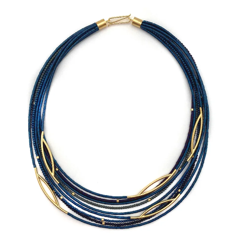 vintage necklaces for women -Blue and Purple Hematite and Gold Necklace