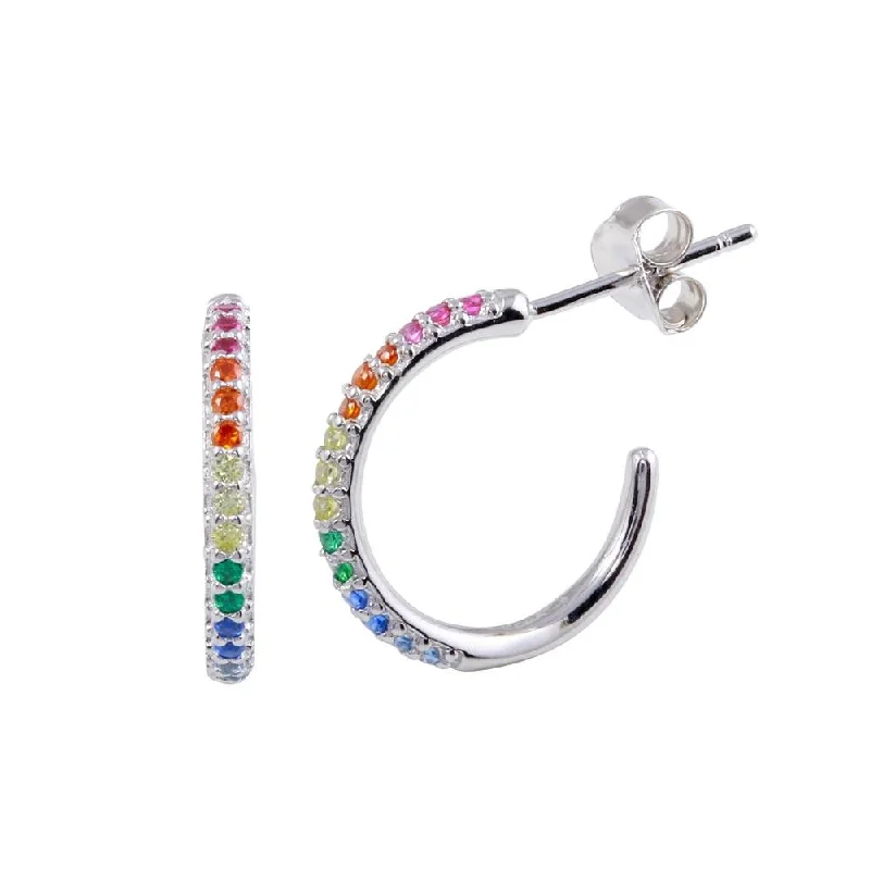 diamond earrings for women -Rhodium Plated 925 Sterling Silver CZ Rainbow Semi Hoop Earrings - BGE00608