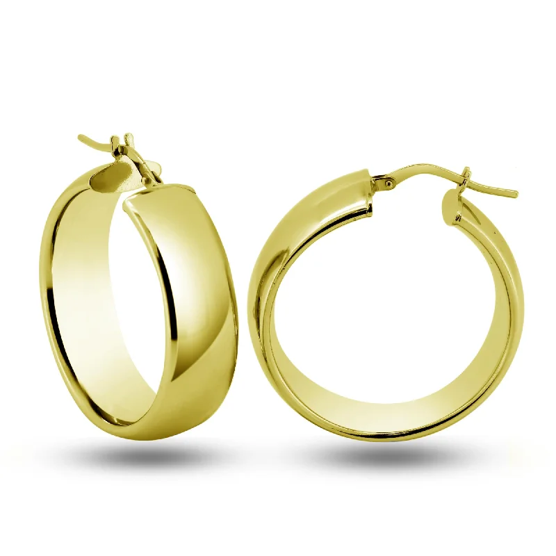 crystal earrings for women -Gold Plated 925 Sterling Silver Half Round Puffed Tube Hoop Earring - ARE00035GP