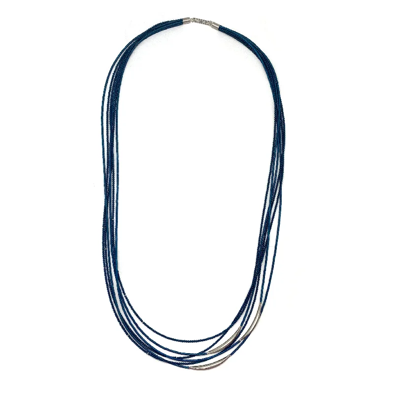 dainty necklaces for women -Long Blue-Dyed Hematite and Sterling Silver Necklace