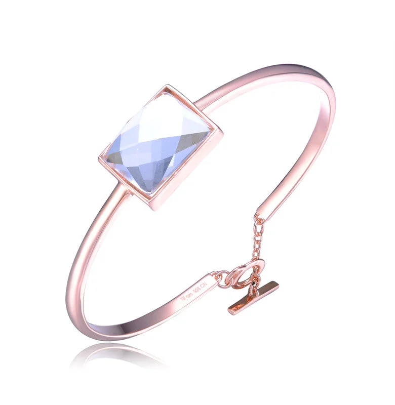 GENEVIVE Sterling Silver Rose Gold Plated Cubic Zirconia Bangle Bracelet