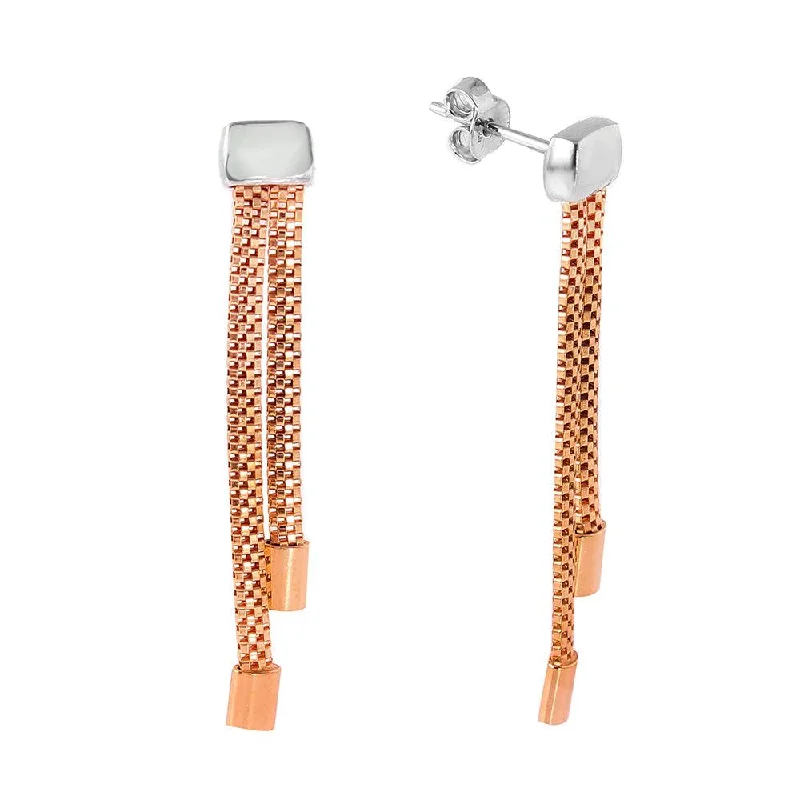 colorful earrings for women -Silver 925 Rose Gold Plated 2 Strand Dangling Earrings - ITE00067RGP