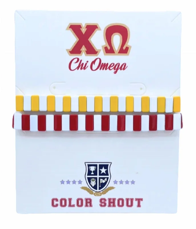 Unisex - Chi Omega Enamel Tile Double Stack Bracelet In Red/yellow/white