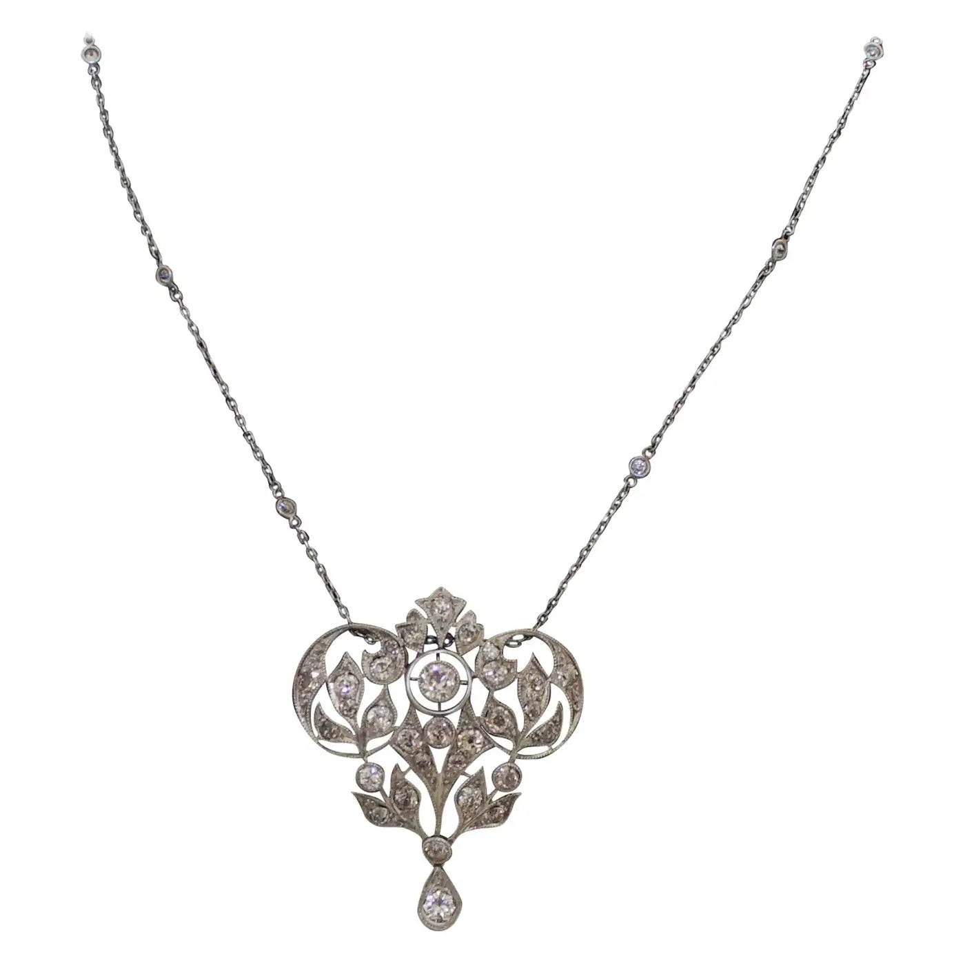 elegant pendant necklaces for women -Edwardian Circa 1800's Diamond Platinum on 14k Yellow Gold Necklace