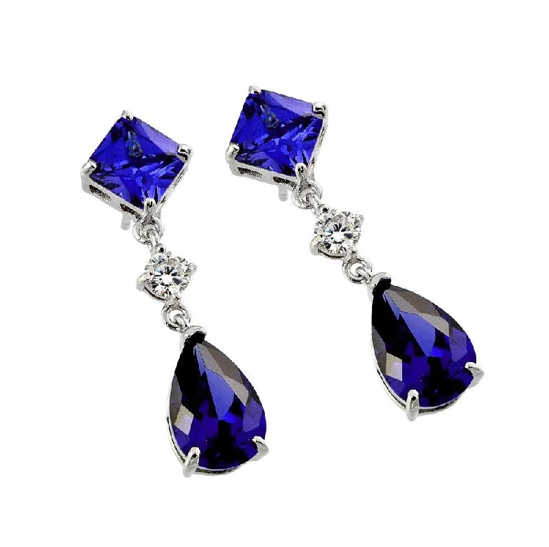 gold drop earrings for women -Silver 925 Gold Rhodium Plated Purple and Clear CZ Dangling Stud Earrings - BGE00372