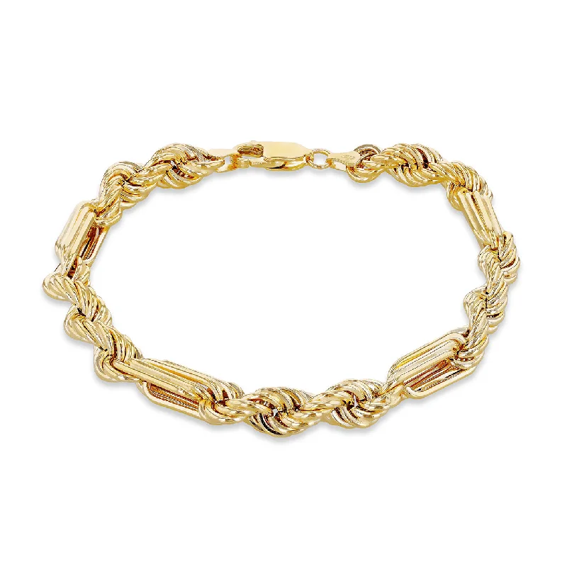 9K Yellow Gold 7mm Figaro Rope Bracelet 8.2"