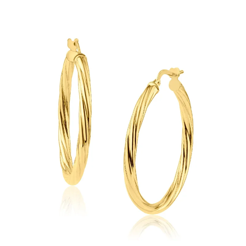 elegant earrings for women -Gold Plated 925 Sterling Silver Silver Twisted 3mm Hoop Earring - ARE00028GP