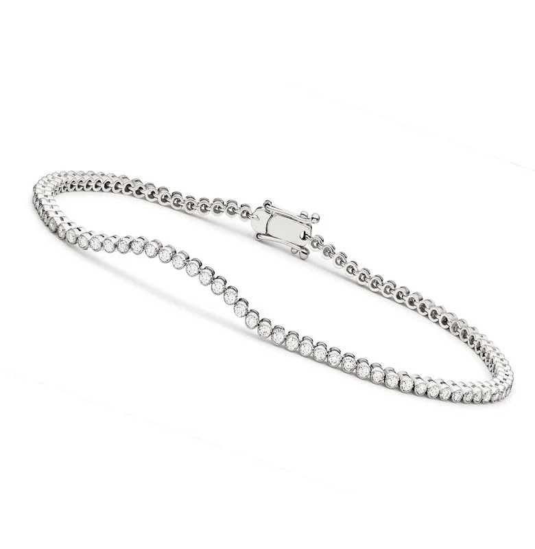 Sterling Silver with Clear Cubic Zirconia Round Bezel-set Bracelet