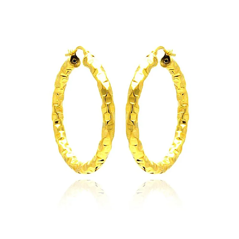 silver earrings for women -Clearance-Silver 925 Gold Plated Oval Hoop Earrings - ITE00023GP