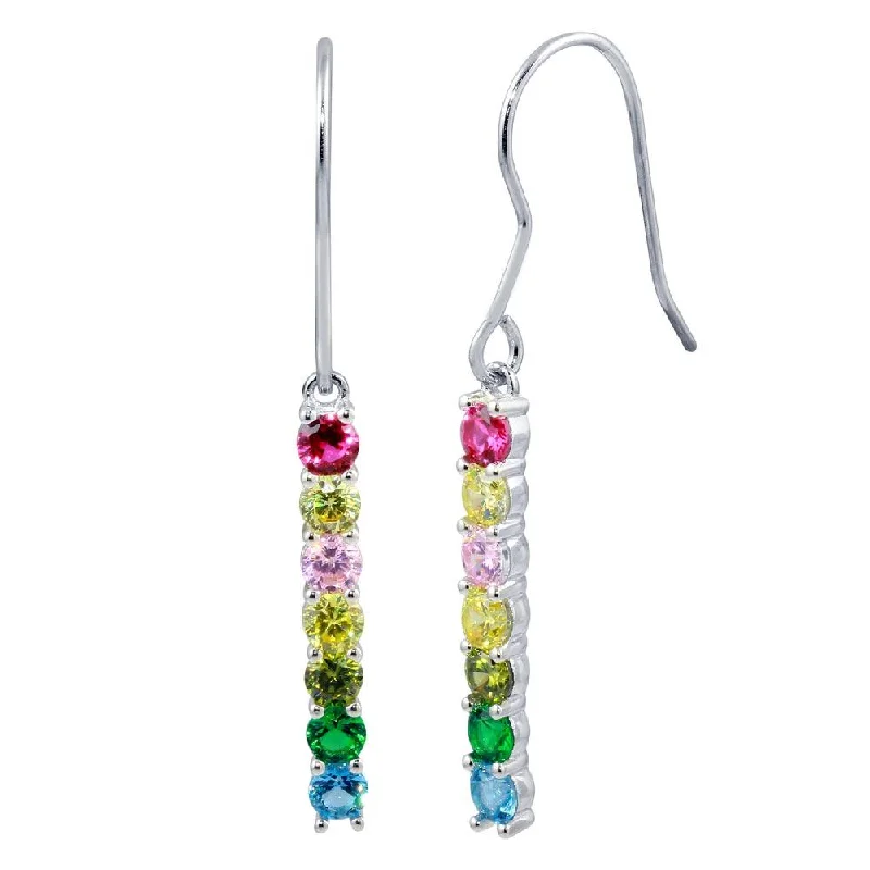 gold stud earrings for women -Rhodium Plated 925 Sterling Silver Dangling Multi-Color CZ Earrings - STE01184