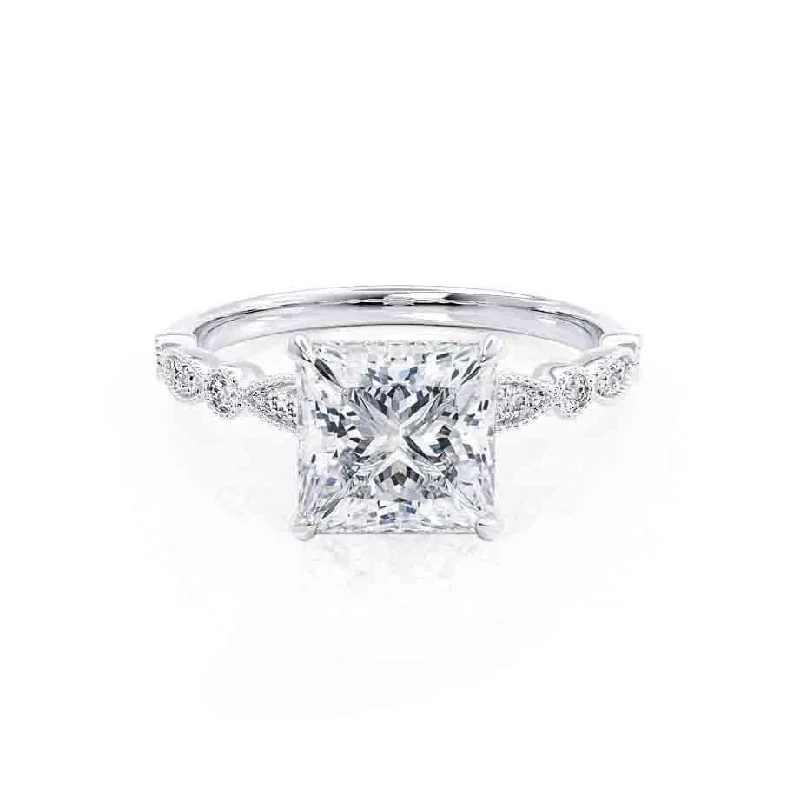 unique engagement rings with gemstones -0.90 CT Princess Shaped Moissanite Solitaire Pave Style Engagement Ring