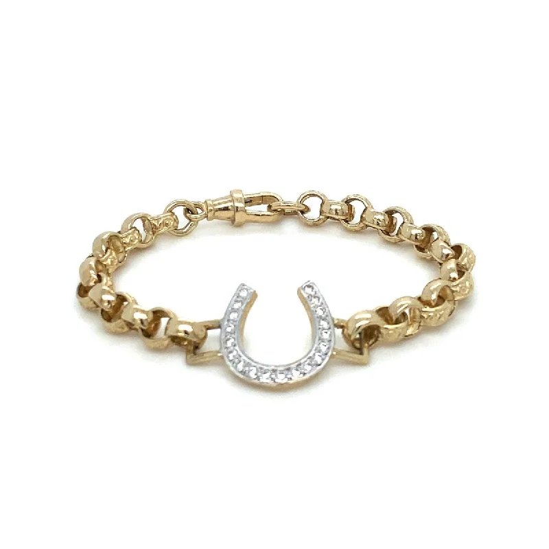 9K Yellow Gold Cubic Zirconia Horseshoe Bracelet 6.25"