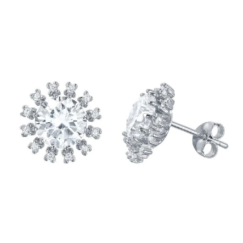 mixed metal earrings for women -Silver 925 Rhodium Plated Round CZ Radial Stud Earrings - BGE00453