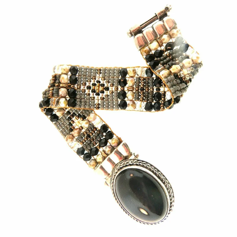 Chili Rose  Mini Aragon Black Onyx  and Cream Ivory  Bracelet