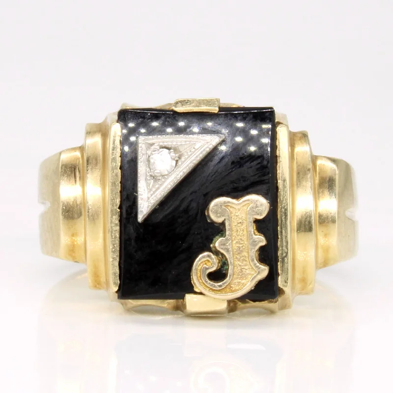 Onyx & Diamond 'J' Initial Ring | 1.60ct, 0.02ct | SZ 9.75 |