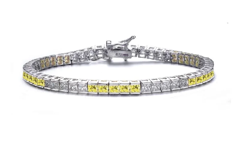 Sterling Silver 14k Yellow Gold Plated with Colored Cubic Zirconia 5x5 Accent Bracelet