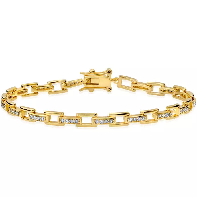 CRISLU Pave Interlocking Narrow  Link Bracelet Finished in  18kt Gold- 7 Inches