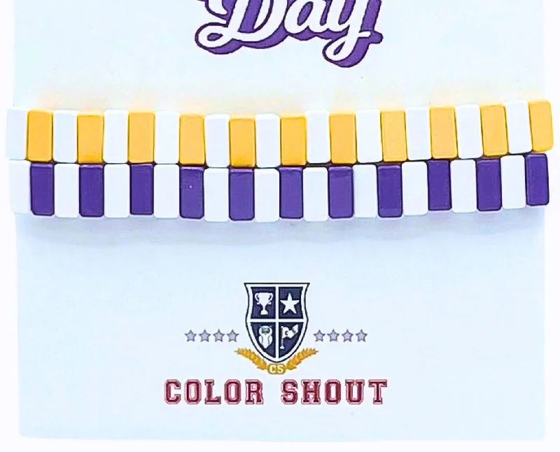 Unisex - Game Day: Team Colors Enamel Tile Double Stack Bracelet In Purple/yellow