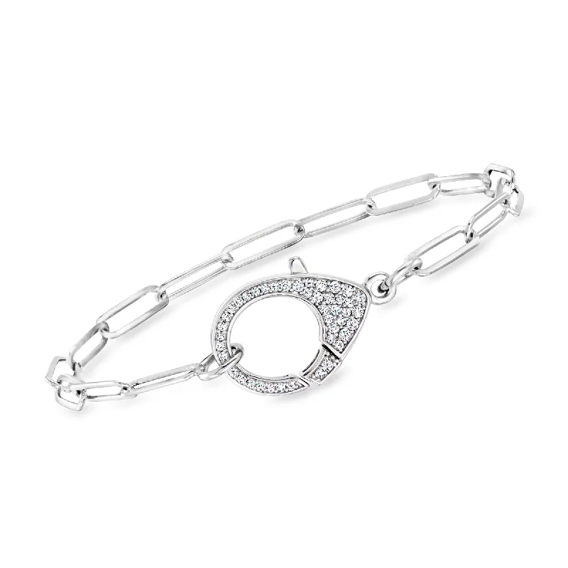 Ross-Simons Italian CZ Oversized Lobster Clasp and Paper Clip Link Bracelet in Sterling Silver