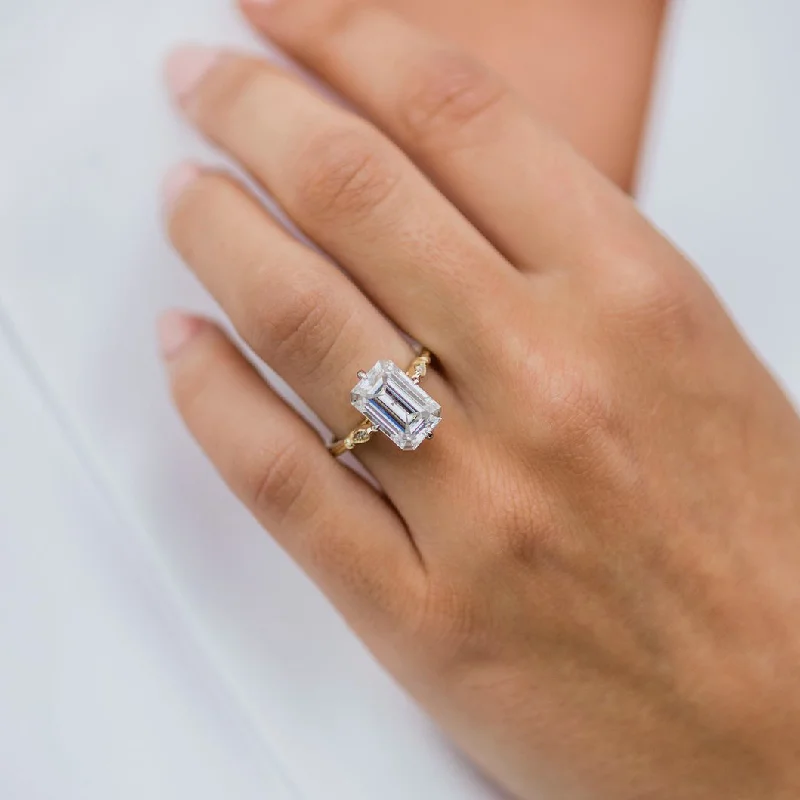 engagement rings with colored diamonds -4.1 CT Emerald cut Moissanite Engagement Ring