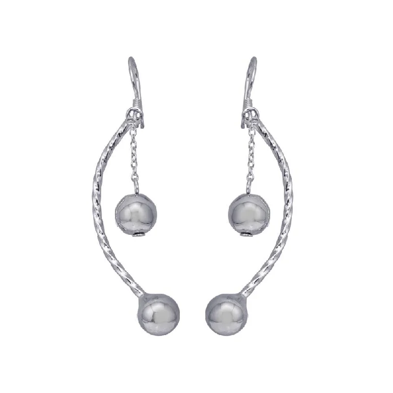 chandelier earrings for women -Rhodium Plated 925 Sterling Silver Ball and Rope Earrings - DSE00039