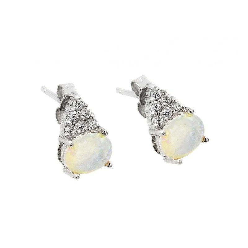 trendy earrings for women -Silver 925 Rhodium Plated Cluster CZ Opal Stud Earrings - STE00944