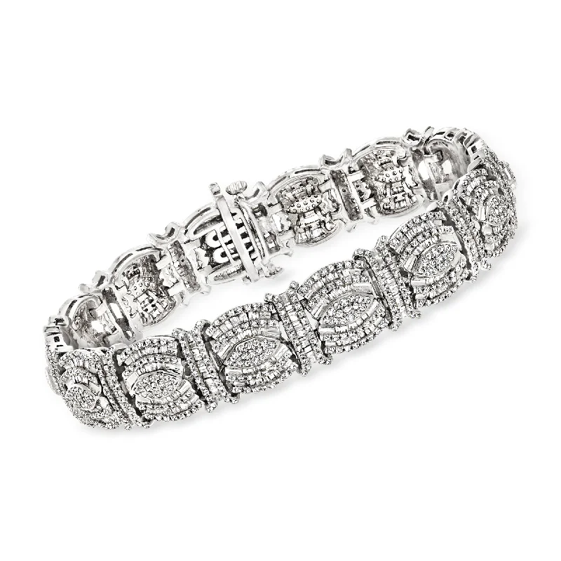 Ross-Simons Round and Baguette Diamond Bracelet in Sterling Silver