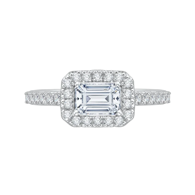 affordable diamond engagement rings -14K White Gold Emerald Cut Diamond Halo Engagement Ring