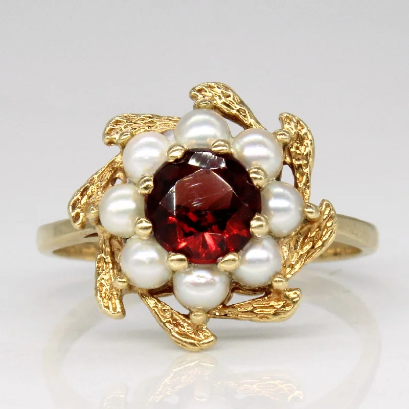 Garnet & Pearl Cocktail Ring | 0.90ct | SZ 6.75 |