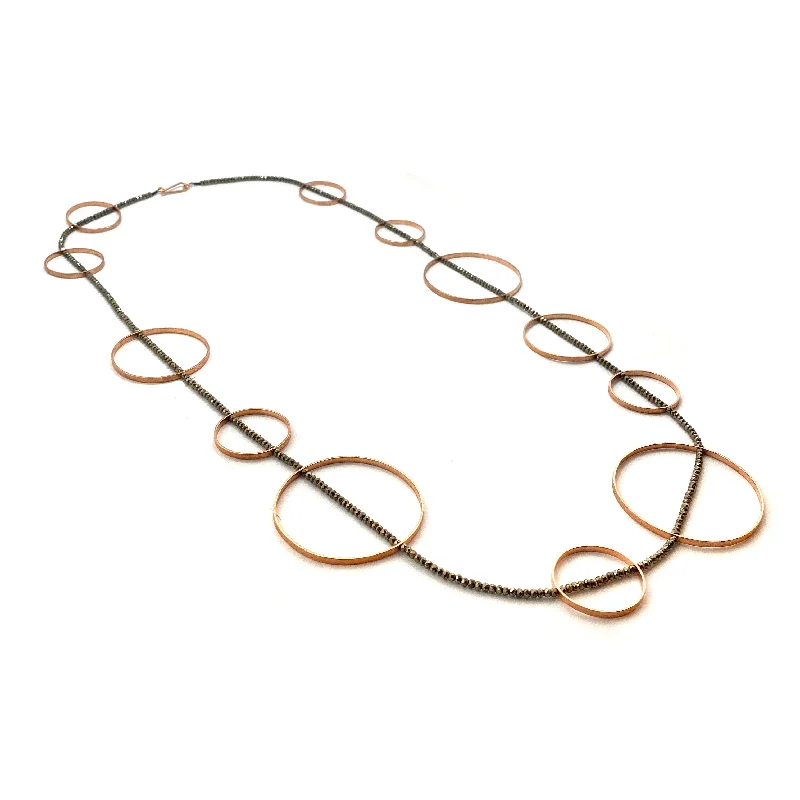 simple necklaces for women -Carved Circle Bubble Necklace - Pyrite