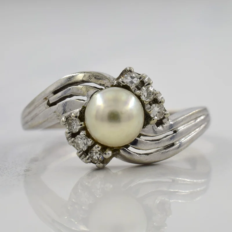 Cultured Pearl & Diamond Bypass Ring | 1.25ct, 0.06ctw | SZ 6 |