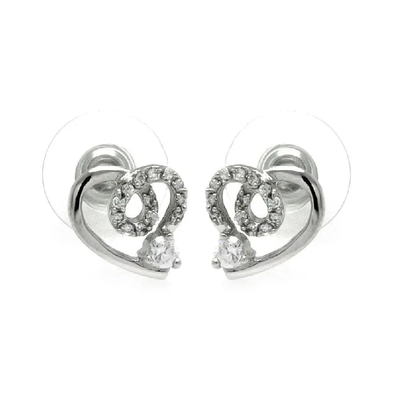 chunky earrings for women -Silver 925 Rhodium Plated Open Heart CZ Outline Stud Earrings - BGE00228