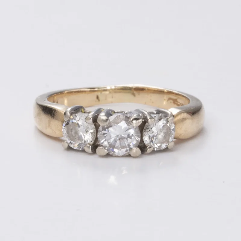 Three Stone Diamond Yellow and White Gold 14k Ring | 1.00ctw | SZ 5.75