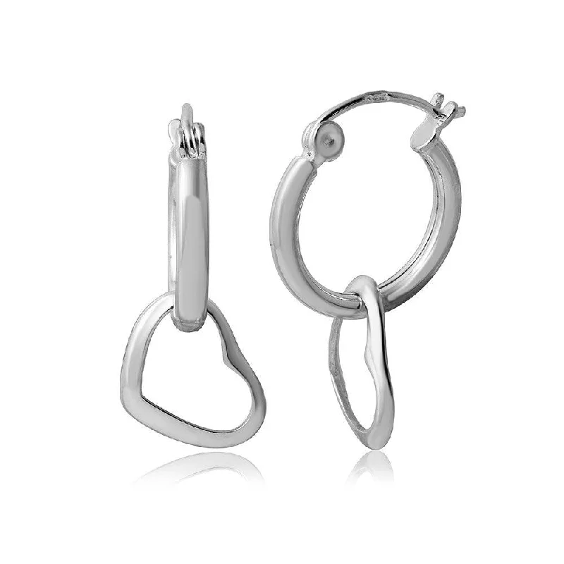 colorful gemstone earrings -Silver 925 huggie hoop Earrings with Hanging Open Heart - STE00792