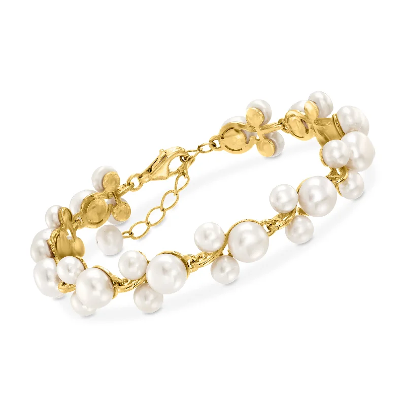 Ross-Simons 5-7.5mm Cultured Pearl Trio Bracelet in 18kt Gold Over Sterling Silver