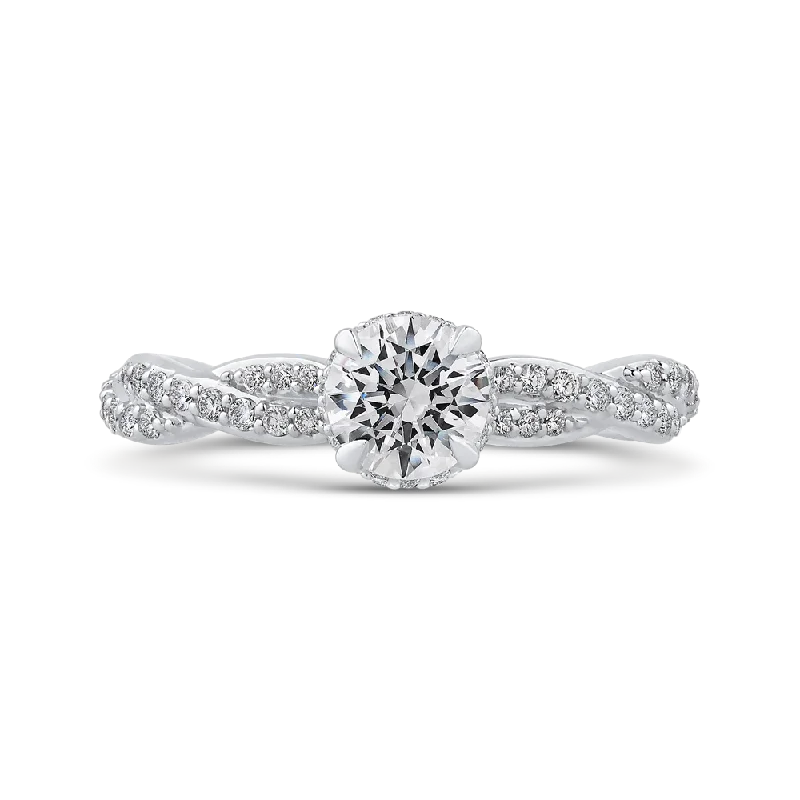 large diamond engagement rings -14K White Gold Round Diamond Floral Engagement Ring