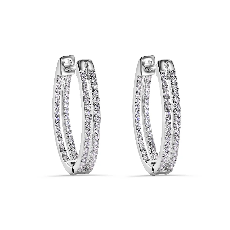 dangle earrings for women -Rhodium Plated 925 Sterling Silver Pave Double Clear CZ Hoop Earring - STE01387